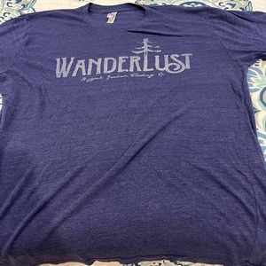 Navy blue “Wanderlust” t shirt by Buffalo Jackson. Size Large, short sleeve.